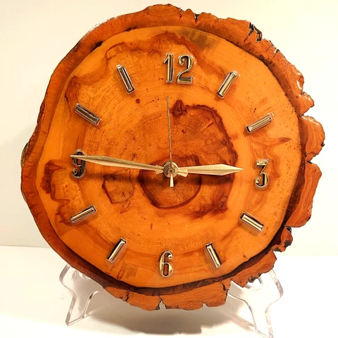Live Edge Cedar Slab Wall Clock Rustic Decor, 8.5” Diameter x 2" Thick Cover