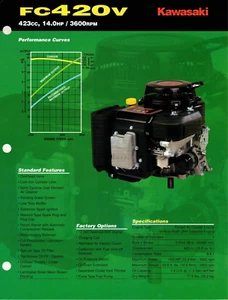 Genuine Kawasaki Dealer Sales Brochure/Product Spec Sheet FC420V Engine - Picture 1 of 2