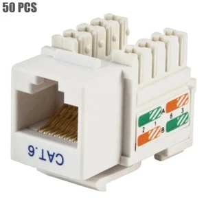 50x Cat6 RJ45 Network Keystone Jack Punch Down 50 Pack Blanc pour Plaque Murale/Panneau - Photo 1/4