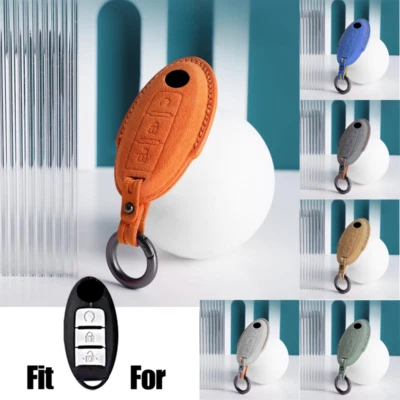 Suede Leather Car Key Fob Case Cover For Nissan Qashqai Pulsar March 370Z Juke Foto 1 de 4