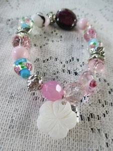 LOOSE PINK /BLUE BEADS HEARTS FROM HIGH END BRACELET - Picture 1 of 6