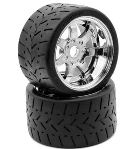 Powerhobby 1/8 Gripper 54/100 Belted Mounted Tires 17mm Chrome Wheels - Picture 1 of 2