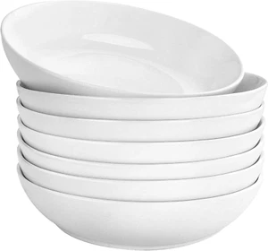 7 Pack Porcelain Pasta Bowls Ceramic , Large Serving Bowl, Wide and Shallow, Set - Picture 1 of 11