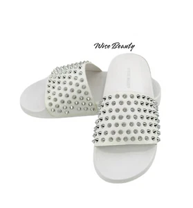 RARE Steve Madden Womens Studded Slide Sandal Size 7 Shoe White Silver NEW - Picture 1 of 9