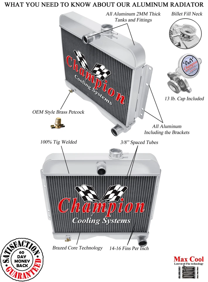 3 Row Western Champion Radiator for 1953 1954 1955 Willys 4-75 Sedan Delivery - Image 1 of 4