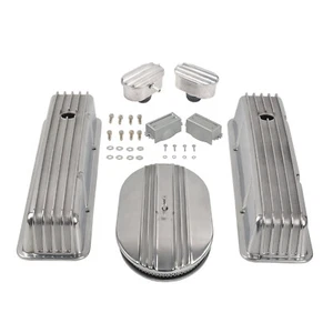 Cubierta de válvula alta con aletas pulidas para SBC Chevy 58-86 y filtro de aire y respirador de 12" - Imagen 1 de 12