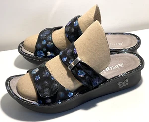 Alegria Slip on Adjustable sandals Black with metallic floral design EU 38 US 7 - Picture 1 of 7