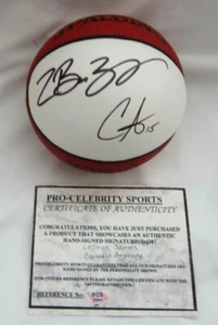 LEBRON JAMES/CARMELO ANTHONY 2003 Spalding Basketball ROOKIE Autograph Auto COA - Picture 1 of 4