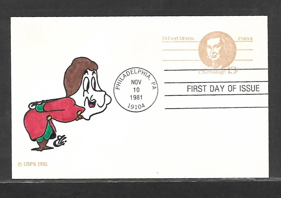 USA 1981 HAND PAINTED ROBERT MORRIS RICHARD ELLIS ANIMATED FDC + CACHET - Image 1 of 1