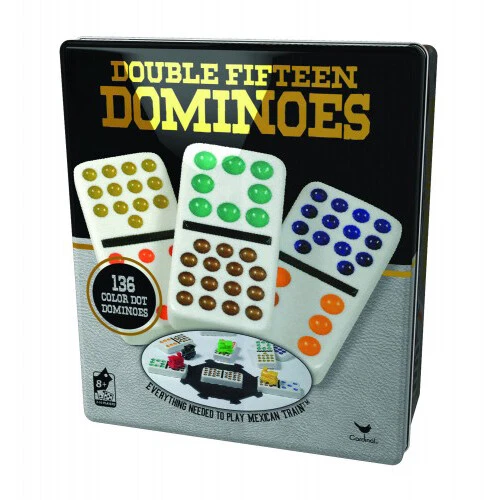 Cardinal Double 15 Color Dot Dominoes Collectors Tin 136 Jumbo Size Complete