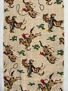 Cowboy Rodeo Horse Ranch Flannel Fabric Remnants Piece 33" x 9"