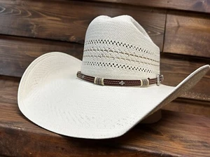 Larry Mahan 10X Mission Straw Cowboy Hat Ivory-MADE IN USA. - Picture 1 of 6