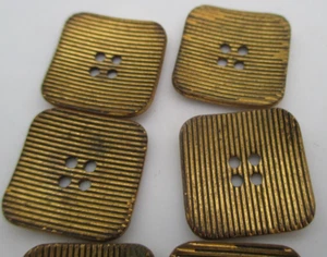 Ribbed Square Gold Tone Brass Buttons Mid Century Vintage - Picture 1 of 19
