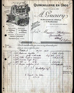 PARIS (XII°) FABRIK von FRESSENNEVILLE 80 Somme / SCHLOSSEREI "A. GUEURY" im Jahr 1919 - Bild 1 von 1