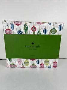 Kate Spade Christmas Ornaments 100% Cotton Percale TWIN Sheet Set White NEW - Picture 1 of 4