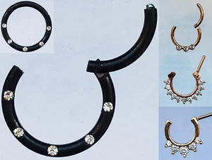SEGMNENT SCHWARZ Piercing GOLD ZIRKONIA SEPTUM Nase Nasenpiercing Clicker sSex - Picture 1 of 18