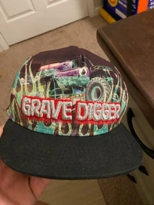 Grave Digger Monster Jam Hat Souvenir Cap Snapback Black Green Large Logo - Picture 1 of 5