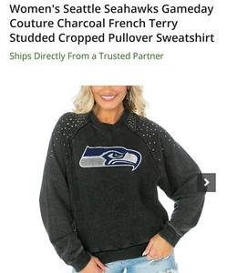 Seattle Seahawks Women's Gameday Couture JEWELED Pullover LB3 Charcoal SIZE L - Picture 1 of 6