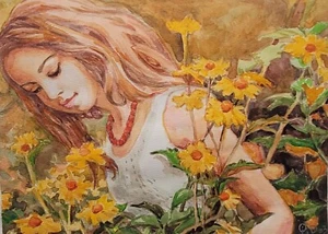 Yellow Daisies, Original Watercolor painting,Portrait, Size 10.3"x7.75",2023,US - Picture 1 of 6