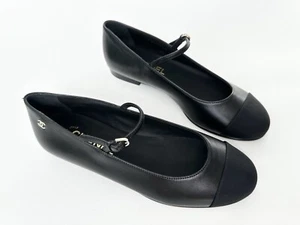 2024 CHANEL CC LOGO SCHWARZ LEDER MARYJANE BALLERINAS SCHUHE PERLEN SCHNALLE 37 - Bild 1 von 21