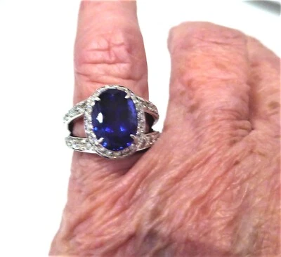 Valuation $15,995 Amazing Tanzanite and Diamond Ring Size L with 5.27TCW - image 1 of 4
