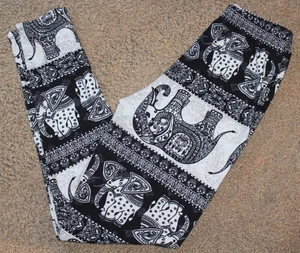 Leggings para mujer talla única OS mantequilla suave henna estampado elefante negro/gris - Imagen 1 de 6