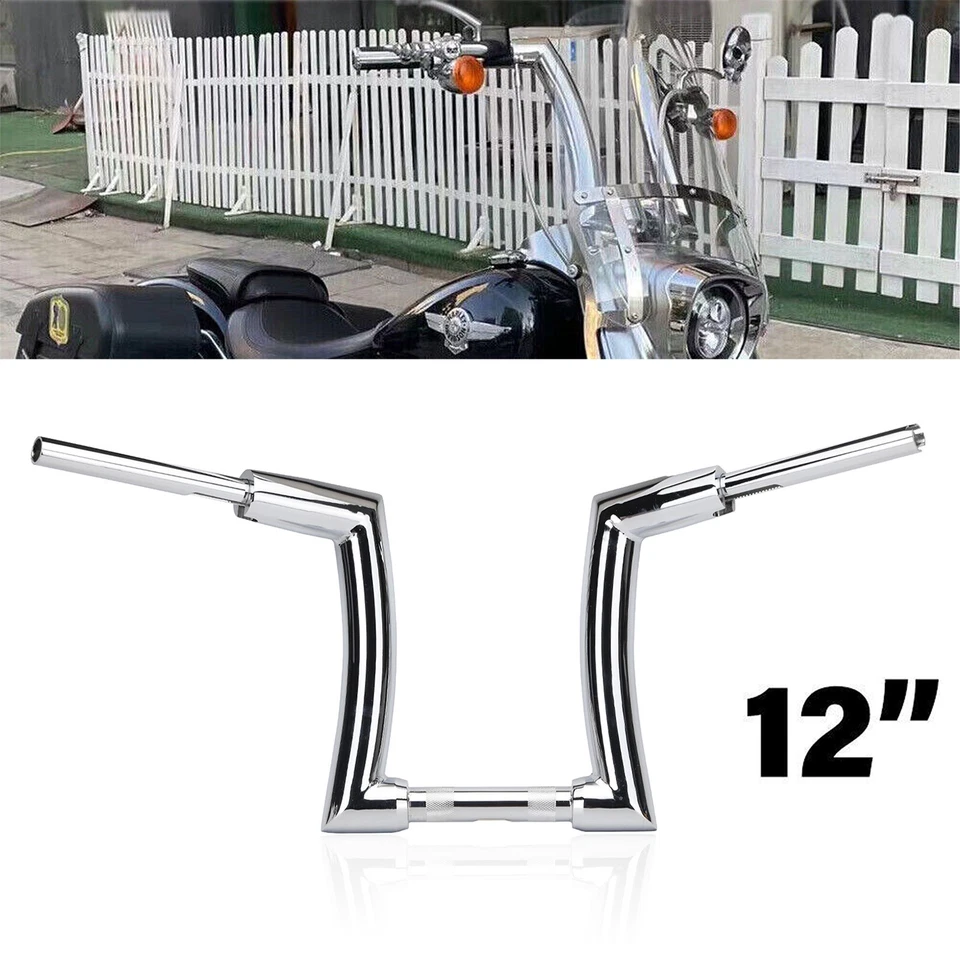 Chrome 12'' Rise 2" Ape Hanger Handlebar For Harley Touring Fatboy Softail Dyna Foto 1 de 4