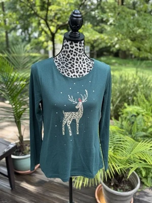 Croft & Barrow праздничная рубашка рождественский размер маленький зеленый олень футболка новый - Изображение 1 из 4