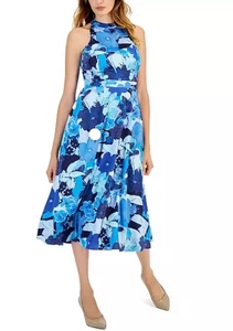 Abito midi donna blu Tahari ASL con cravatta sul retro senza maniche taglia 8 - Foto 1 di 9