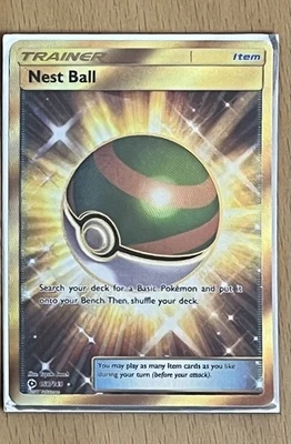 Pokemon TCG Nest Ball Sun & Moon Base Set Holo Card 158/149 Full Art LP w Sleeve - Image 1 of 3