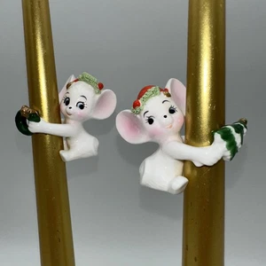 Juego de 4 abrazadores de velas de ratón de Navidad vintage escaladores decoración navideña de cerámica - Imagen 1 de 23