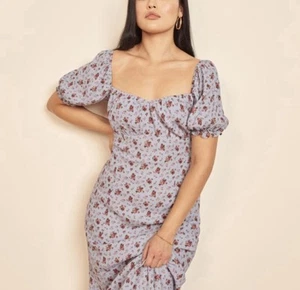 Reformation Bristol Puff Sleeve Floral Dress in Blue Floral Size Medium - Picture 1 of 5