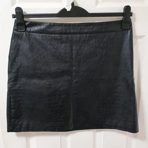 Oasis Women's Faux Leather Black Animal Print Short Skirt Size 14 Polyeuthane - Picture 1 of 12