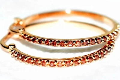 9 ct Rose Gold Cognac Diamond Hoop Earrings – 25 mm – 0.38 ct – 4.32 g - Image 1 of 4