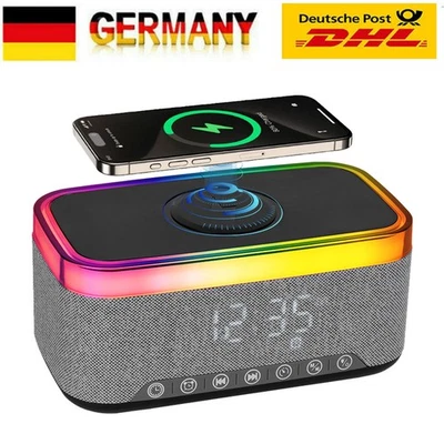 Kabelloses Ladegerät Wecker Bluetooth Lautsprecher LED lampe Smart RGB Wecker - Bild 1 von 4