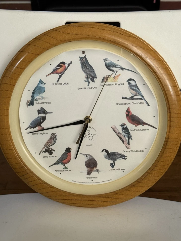 ¡Funciona! Reloj de pared de cuarzo con llamada de sonido de canto de pájaro National Audubon Society  Foto 1 de 4