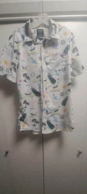 Bleecker & Mercer Button Down Hawaiian  Cruise Shirt White Men's Large Wild AOP - Image 1 of 4