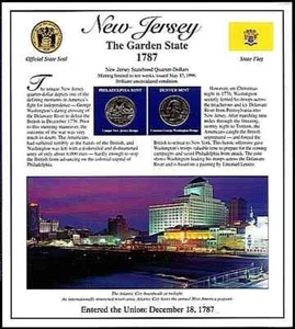 1999 New Jersey Statehood Uncirculated Quarter/Stamp place card. - Picture 1 of 2