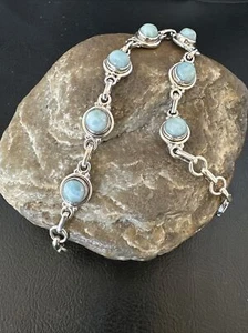 Gorgeous Blue Larimar Navajo Sterling Silver Link Bracelet 8" 16084 - Picture 1 of 12