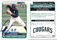 Orlando Calixte Signed 2012 Grandstand Kane County Cougars #NNO Card Auto AU