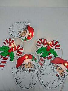 5ft Lighted Garland Santa Candy Canes Corrugated Vinyl Christmas Outdoor Decor