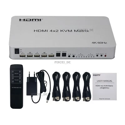 4K 60Hz HDMI Matrix Switch HDMI 4x2 KVM Matrix Supports Keyboard Mouse Speaker - Bild 1 von 4