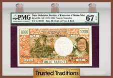 TT PK 20b 1975 NEW HEBRIDES 1000 FRANCS KAGU BIRD AND DEER PMG 67 EPQ SUPERB GEM