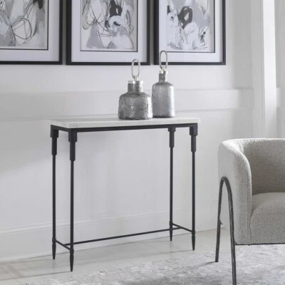 BOURGES MODERN INDUSTRIAL STYLE MARBLE SLAB TOP SOFA CONSOLE TABLE 25165 - Image 1 of 4
