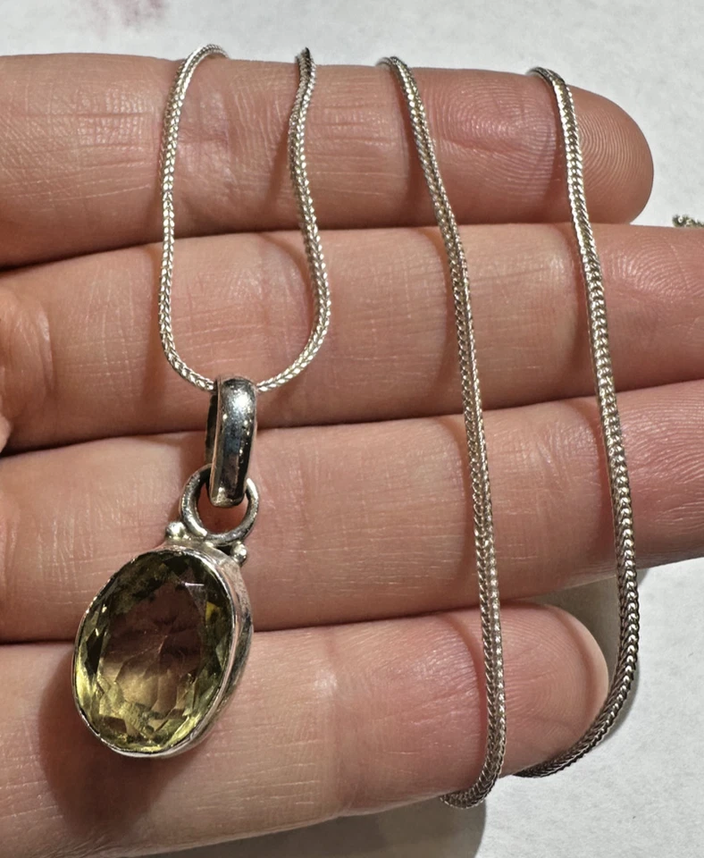 Pendente Facettato In Citrino Giallo In Argento Sterling 18" 6.5g Collana - Immagine 1 di 4