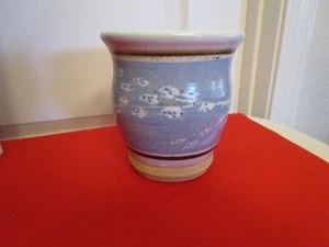 Vintage Art Pottery Vase Ceramic Rustic Speckled Brown Striped Sticker on Bottom - Picture 1 of 6