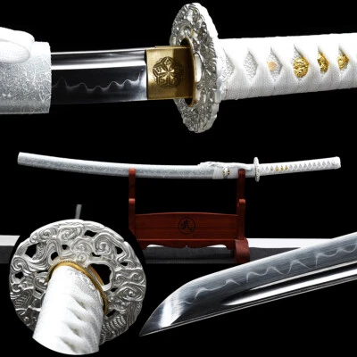Elegant Silver Dragon Functional Sword T10 Clay Tempered Japanese Samurai Katana - Image 1 of 4