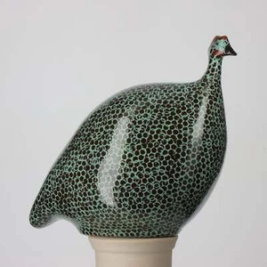 Les Ceramiques de Lussan Small Ceramic Guinea Fowl - Black Spotted Turquoise - Picture 1 of 1