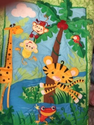Fisher Price ANIMALES DE LA SELVA TROPICAL EDREDÓN CUNA BEBÉ manta nueva Foto 1 de 2