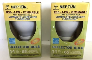 2 Neptun R30-14W/65W Dimmable Fluorescent NOT LED Reflector Flood Light Bulbs - Picture 1 of 2